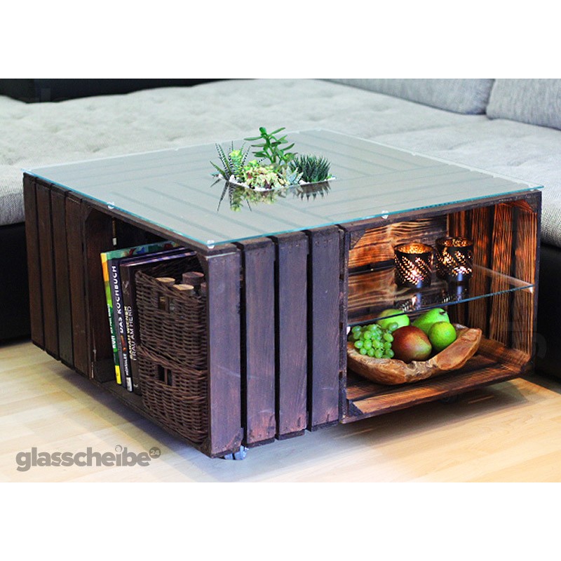 Couchtisch Aus Obstkisten Mit Glasscheibe