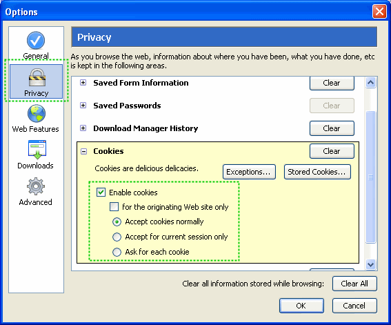 Enabling Cookies Mozilla/Firefox Privacy