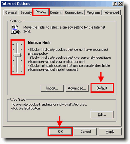 Enabling Cookies IE Settings